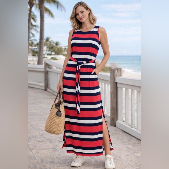 Banana Republic Dresses & Skirts - Banana Republic Striped Maxi Dress XS Navy Red White Tie Waist Sleeveless